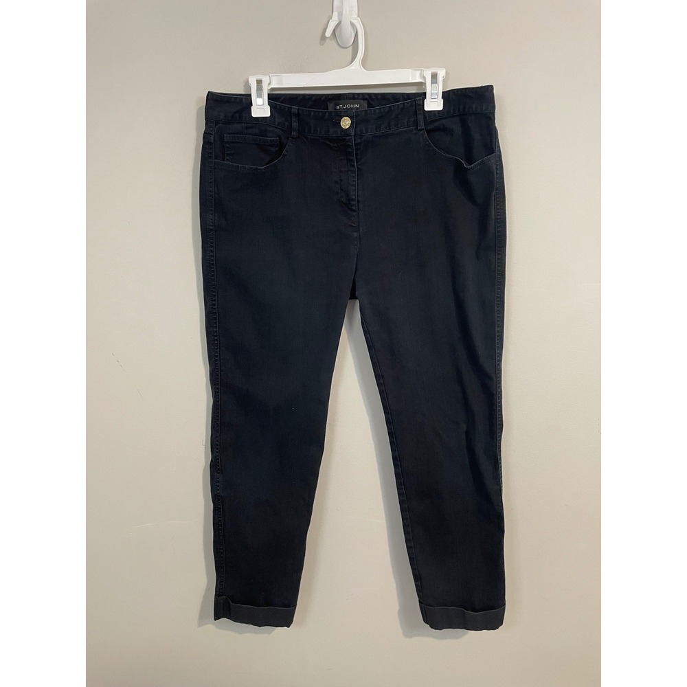St.‎ John Black Cuffed Ankle Slim Jeans Size 12 Quiet Lusury Designer Classic